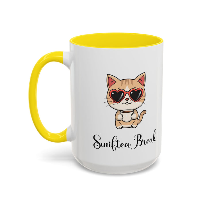 Mug "Swiftea Break" – Tasse chat mignon avec lunettes cœur, cadeau original pour les amateurs de thé et fans de l'icone - MoodElle