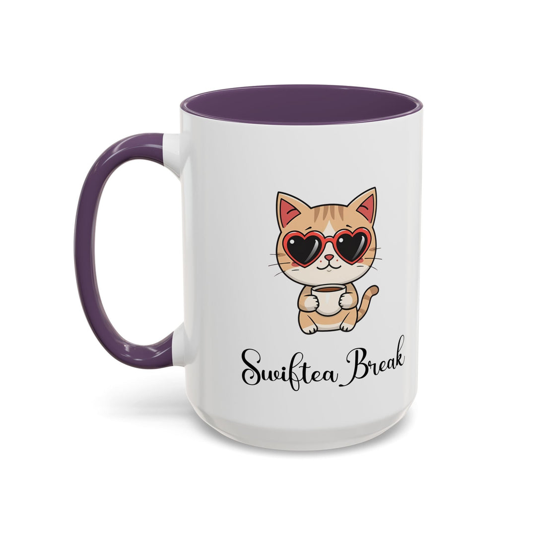 Mug "Swiftea Break" – Tasse chat mignon avec lunettes cœur, cadeau original pour les amateurs de thé et fans de l'icone - MoodElle