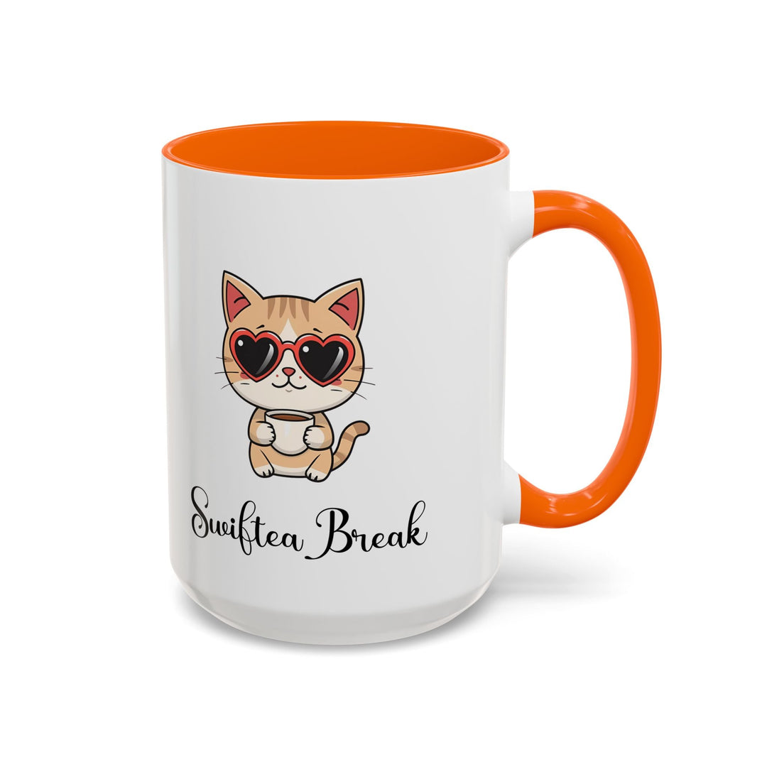 Mug "Swiftea Break" – Tasse chat mignon avec lunettes cœur, cadeau original pour les amateurs de thé et fans de l'icone - MoodElle