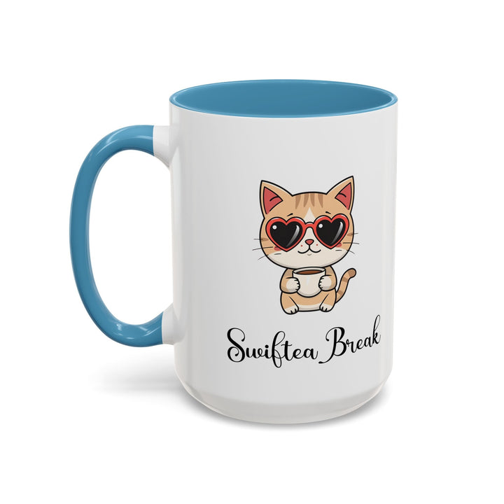 Mug "Swiftea Break" – Tasse chat mignon avec lunettes cœur, cadeau original pour les amateurs de thé et fans de l'icone - MoodElle