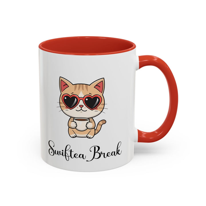 Mug "Swiftea Break" – Tasse chat mignon avec lunettes cœur, cadeau original pour les amateurs de thé et fans de l'icone - MoodElle