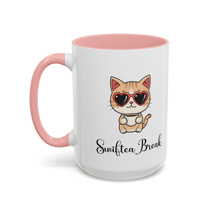 Mug "Swiftea Break" – Tasse chat mignon avec lunettes cœur, cadeau original pour les amateurs de thé et fans de l'icone - MoodElle