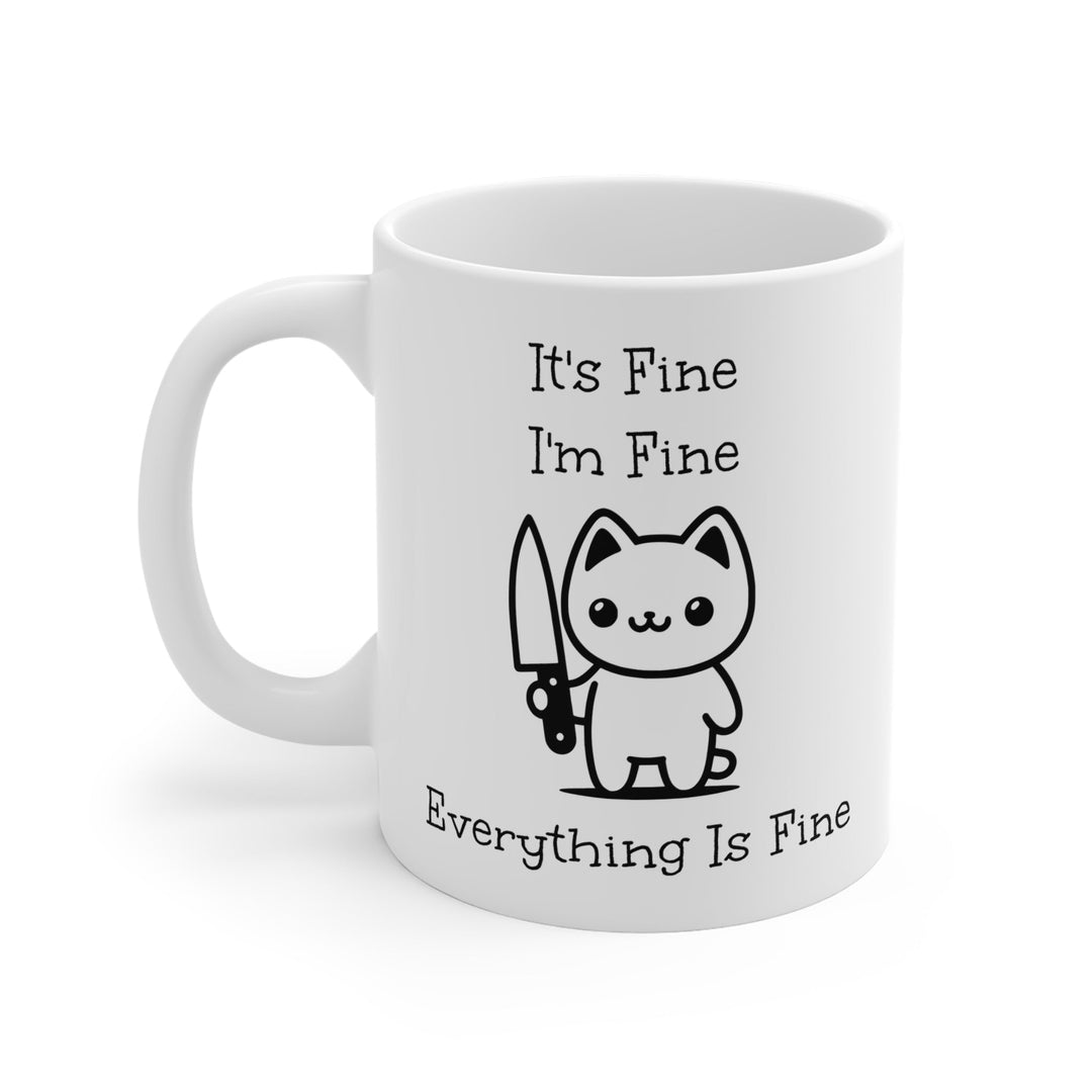 Tasse blanche chat drôle “It’s fine, I’m fine” – Mug kawaii humoristique, cadeau original café & thé - MoodElle