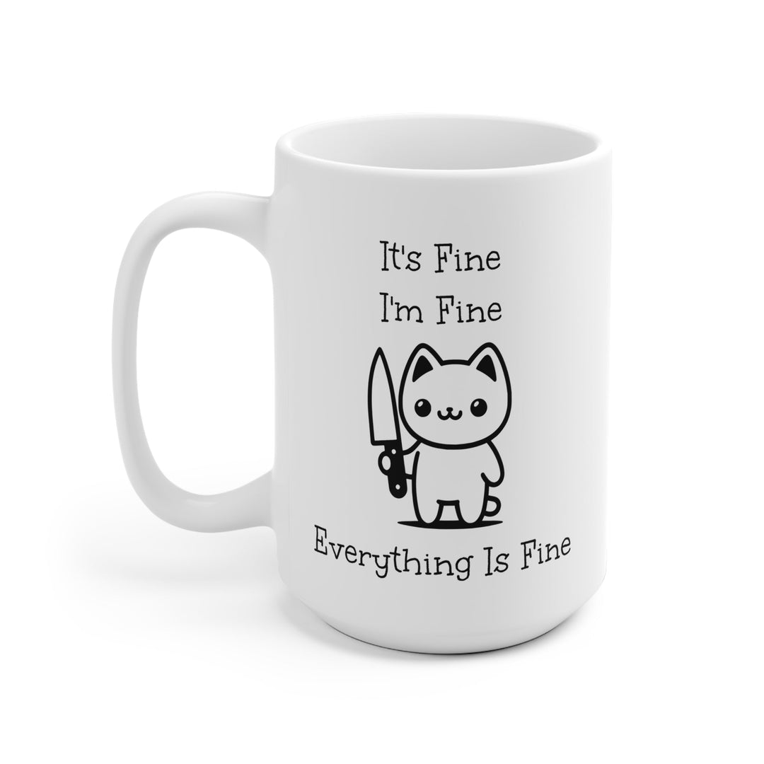 Tasse blanche chat drôle “It’s fine, I’m fine” – Mug kawaii humoristique, cadeau original café & thé - MoodElle