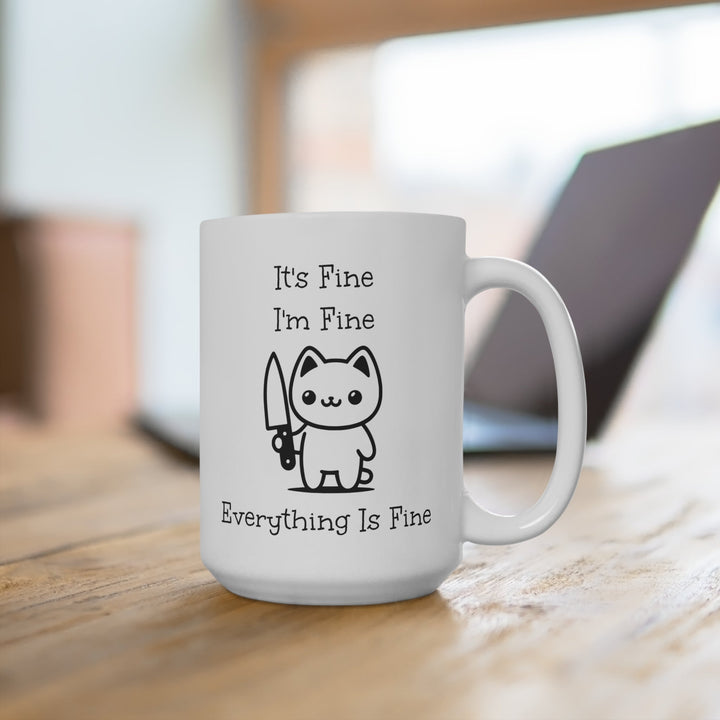 Tasse blanche chat drôle “It’s fine, I’m fine” – Mug kawaii humoristique, cadeau original café & thé - MoodElle