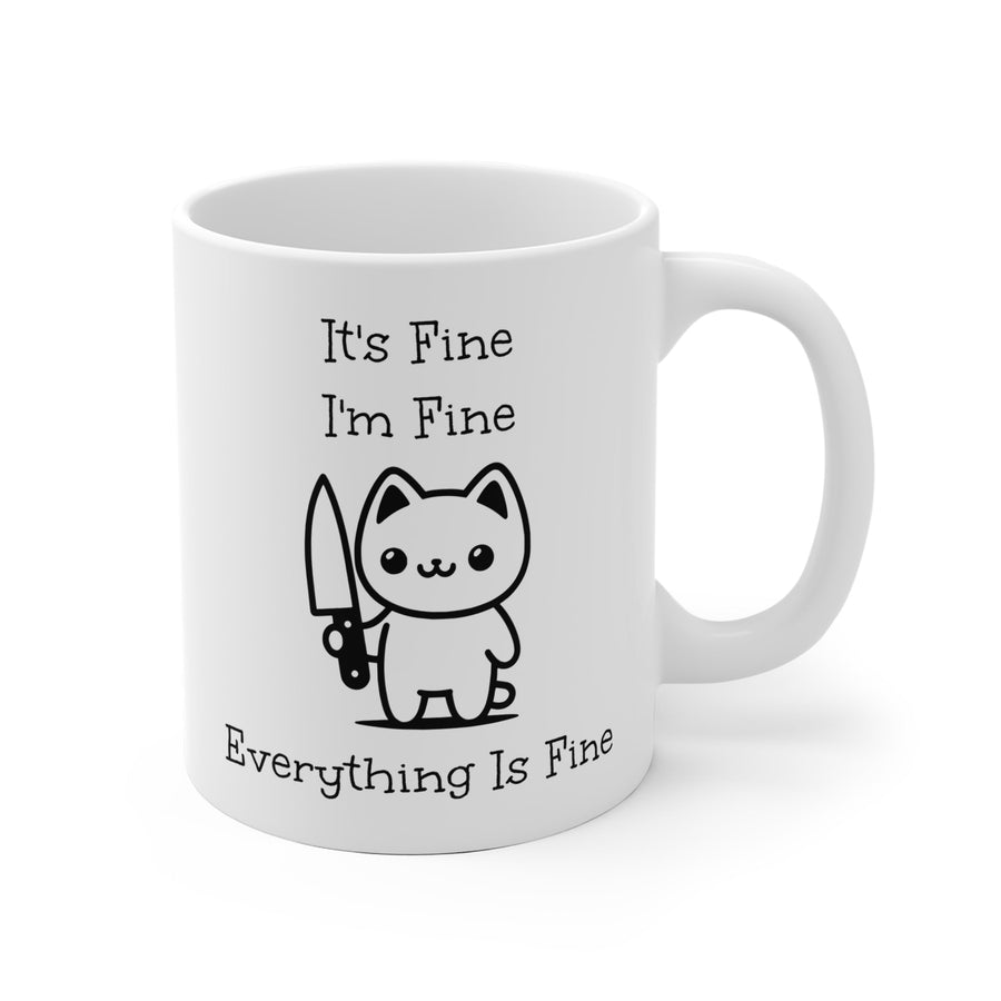Tasse blanche chat drôle “It’s fine, I’m fine” – Mug kawaii humoristique, cadeau original café & thé - MoodElle