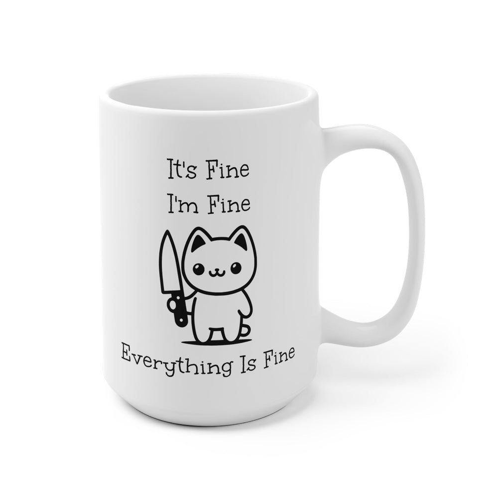 Tasse blanche chat drôle “It’s fine, I’m fine” – Mug kawaii humoristique, cadeau original café & thé - MoodElle