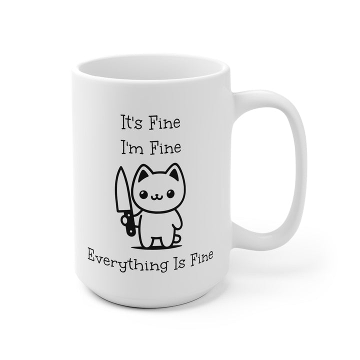 Tasse blanche chat drôle “It’s fine, I’m fine” – Mug kawaii humoristique, cadeau original café & thé - MoodElle
