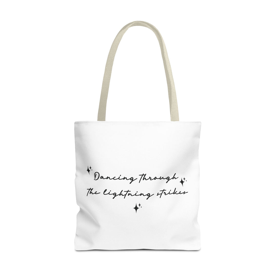 Tote bag Dancing through the lightning strikes – Sac citation poétique, design minimaliste noir et blanc, idée cadeau inspirante - MoodElle
