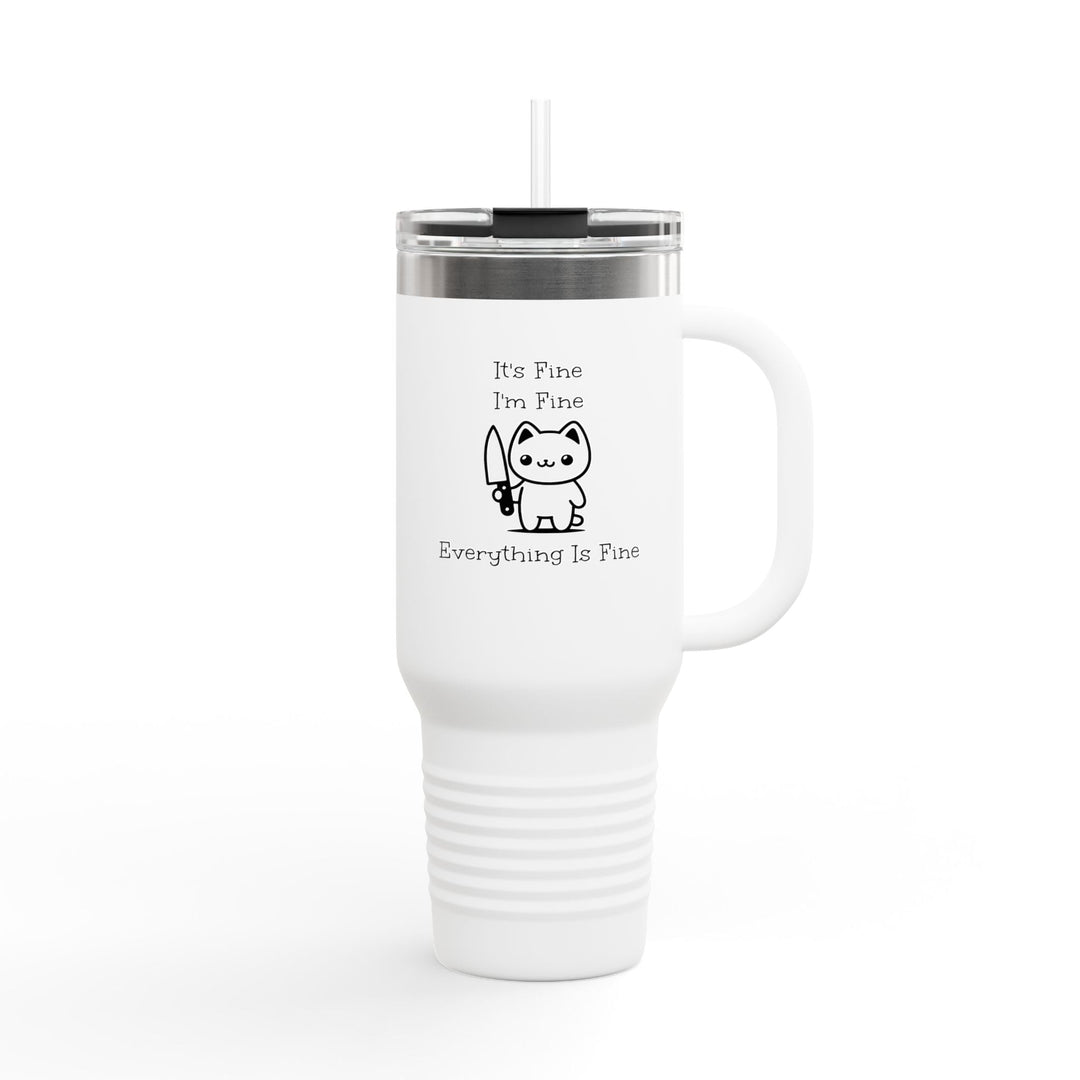 Travel Cup inox chat “It’s Fine I’m Fine” – Mug isotherme drôle avec paille réutilisable - MoodElle