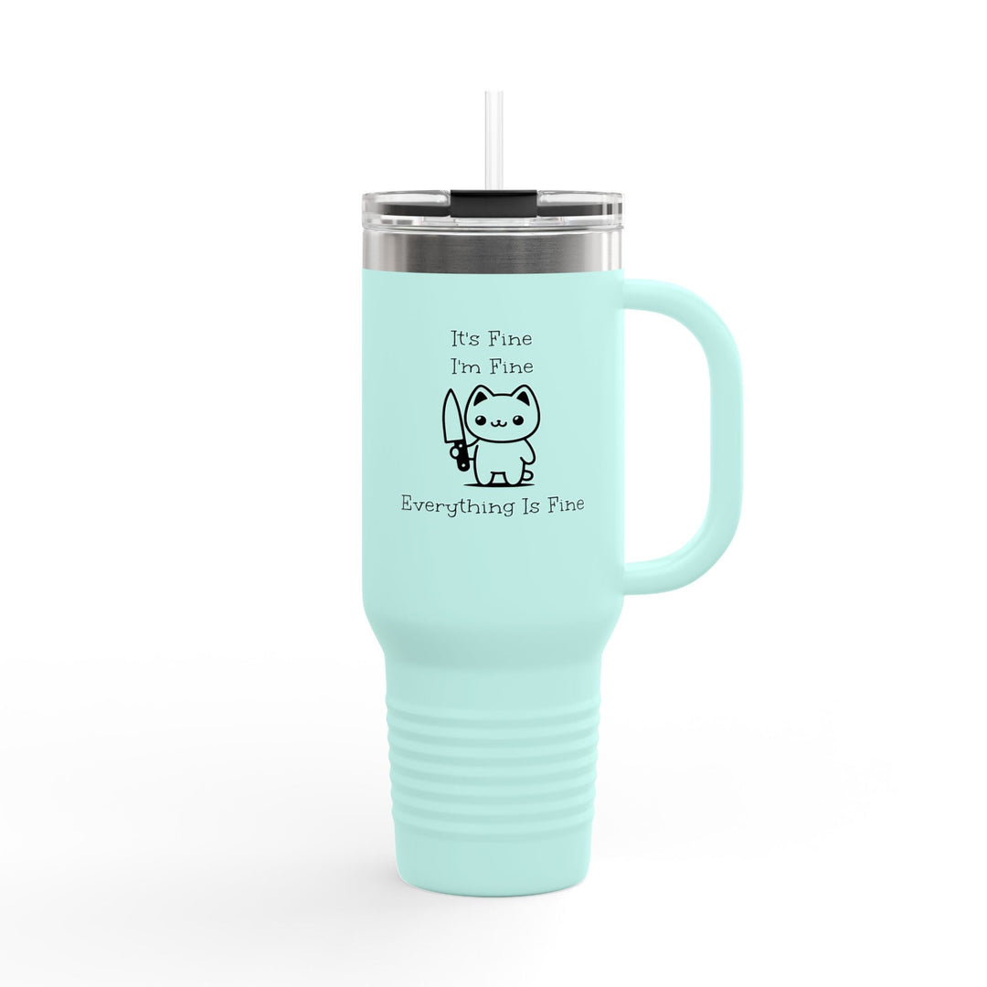 Travel Cup inox chat “It’s Fine I’m Fine” – Mug isotherme drôle avec paille réutilisable - MoodElle